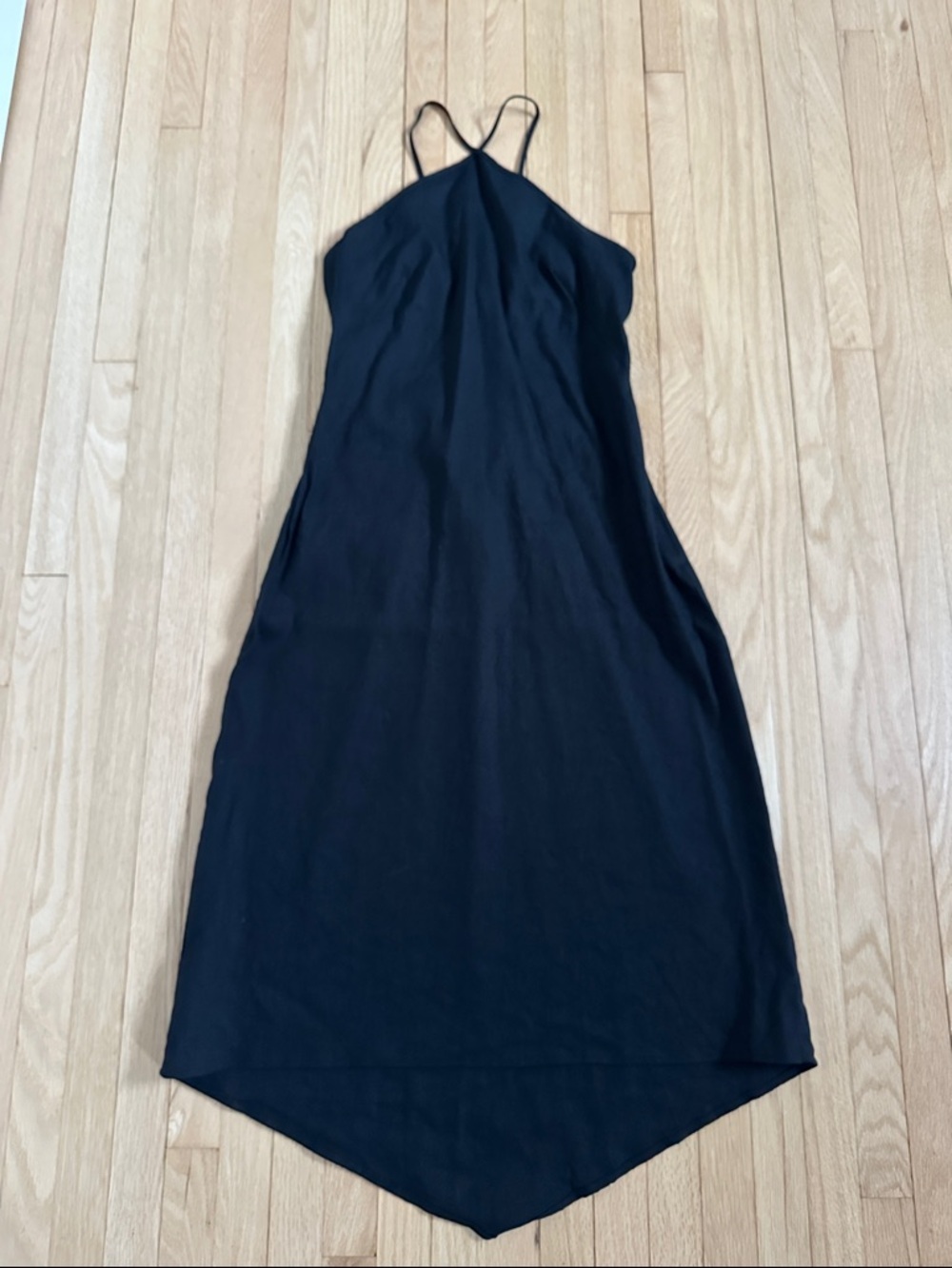 BCBG Max Azria black linen blend high low back lace up dress size 4